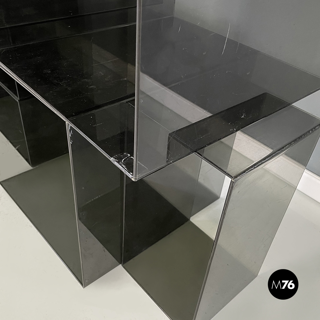 Italian modern Squared modular bookcase or display in smoked plexiglass, 1990s