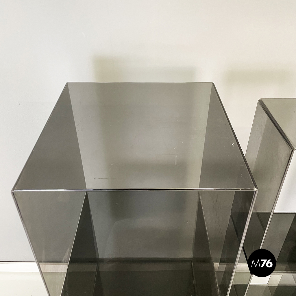 Italian modern Squared modular bookcase or display in smoked plexiglass, 1990s