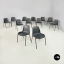 Italian modern Stackable chairs in gray plastic and black metal, 2000s