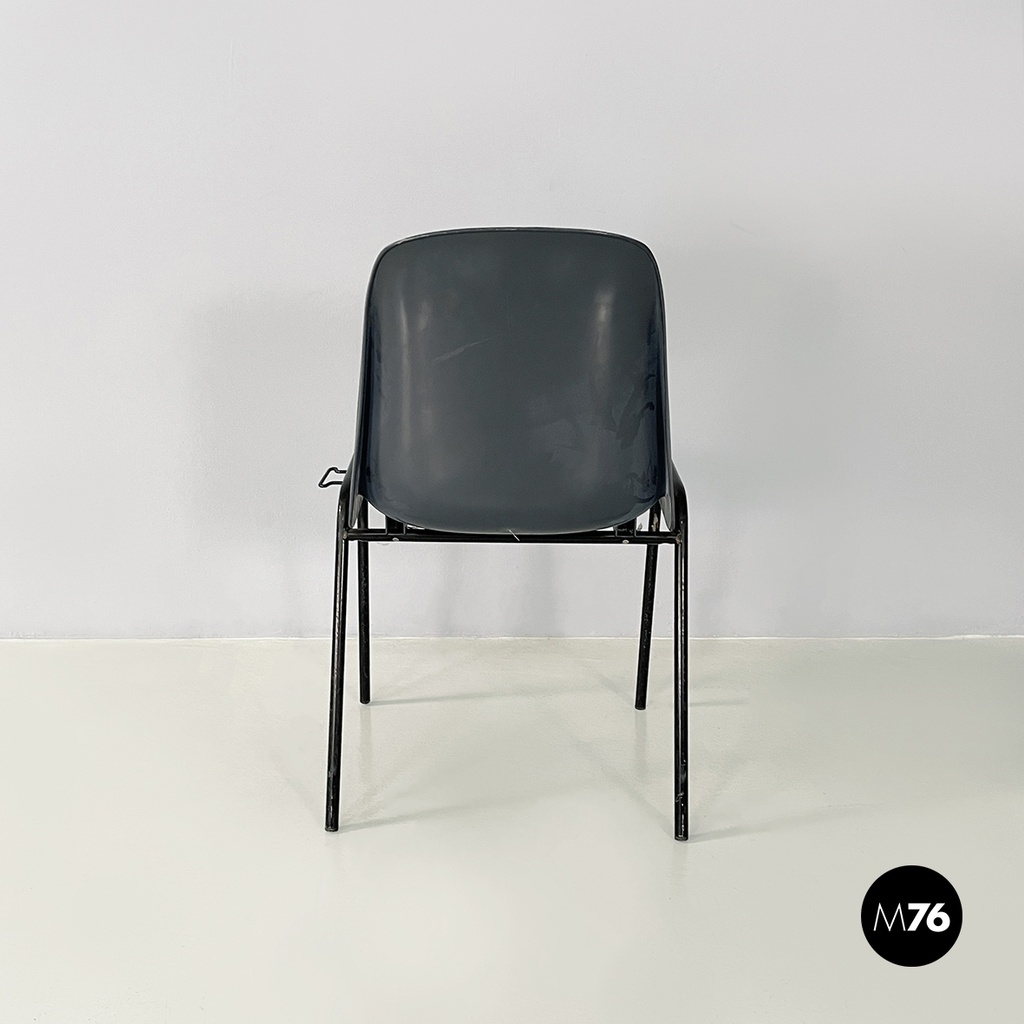 Italian modern Stackable chairs in gray plastic and black metal, 2000s