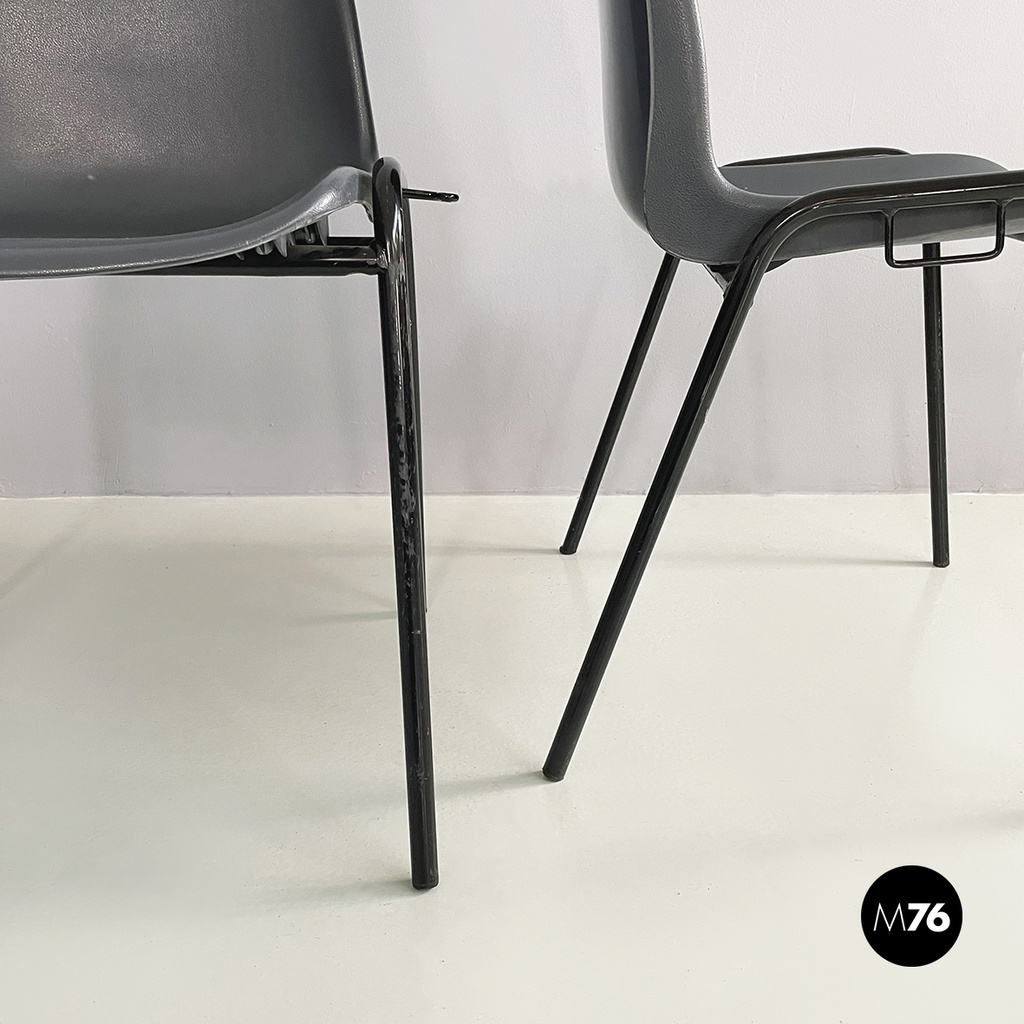 Italian modern Stackable chairs in gray plastic and black metal, 2000s