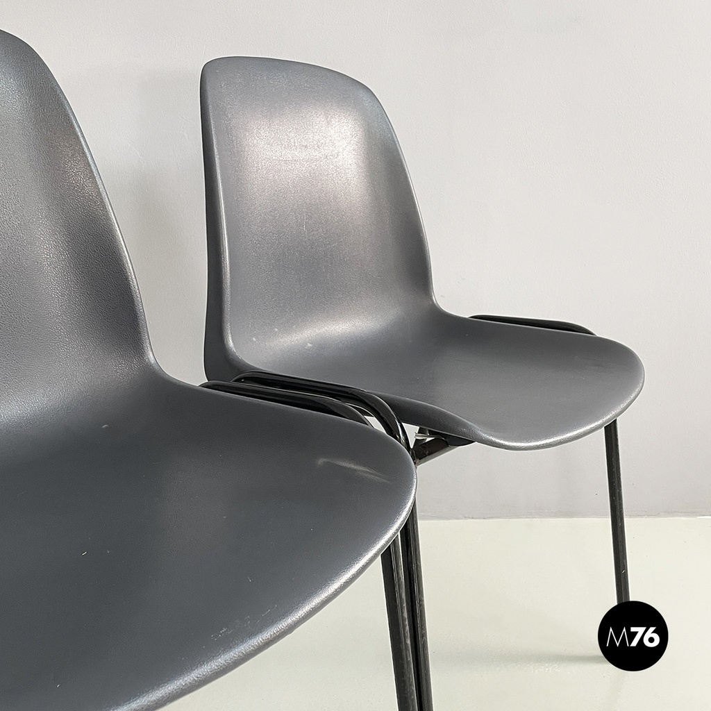 Italian modern Stackable chairs in gray plastic and black metal, 2000s