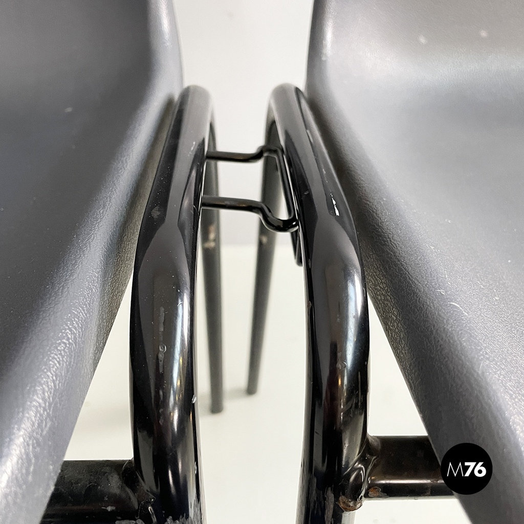Italian modern Stackable chairs in gray plastic and black metal, 2000s