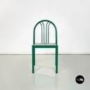 Italian modern green tubolar metal and grey straw chairs stackable, 1980s