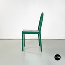 Italian modern green tubolar metal and grey straw chairs stackable, 1980s