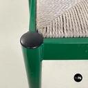 Italian modern green tubolar metal and grey straw chairs stackable, 1980s