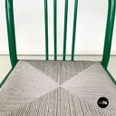 Italian modern green tubolar metal and grey straw chairs stackable, 1980s