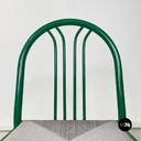 Italian modern green tubolar metal and grey straw chairs stackable, 1980s