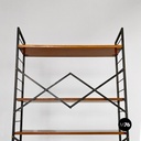 Italian mid-century modern self-supporting metal wood brass String bookcase 1960