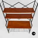 Italian mid-century modern self-supporting metal wood brass String bookcase 1960