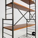 Italian mid-century modern self-supporting metal wood brass String bookcase 1960