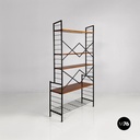Italian mid-century modern self-supporting metal wood brass String bookcase 1960