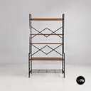 Italian mid-century modern self-supporting metal wood brass String bookcase 1960