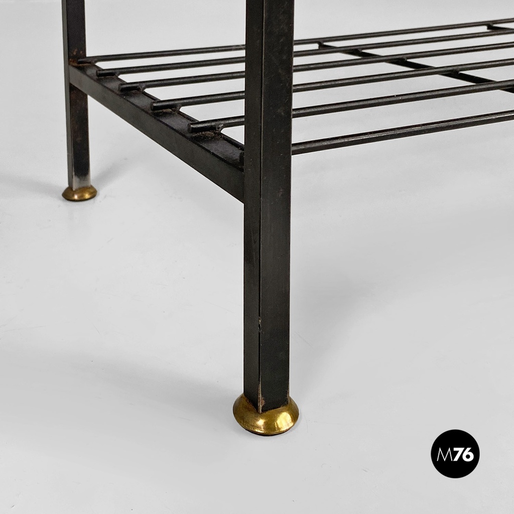 Italian mid-century modern self-supporting metal wood brass String bookcase 1960