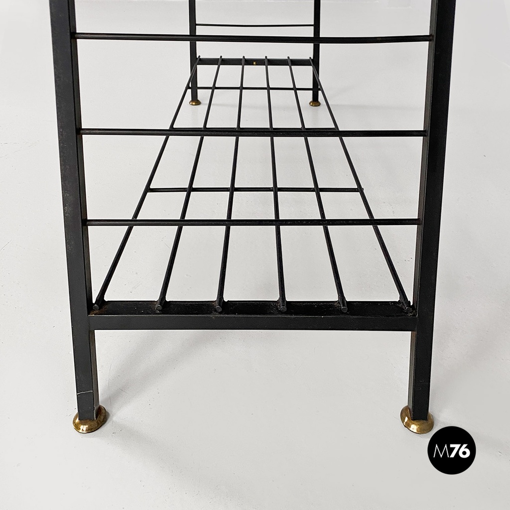 Italian mid-century modern self-supporting metal wood brass String bookcase 1960