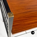 Italian mid-century modern self-supporting metal wood brass String bookcase 1960