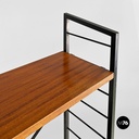 Italian mid-century modern self-supporting metal wood brass String bookcase 1960