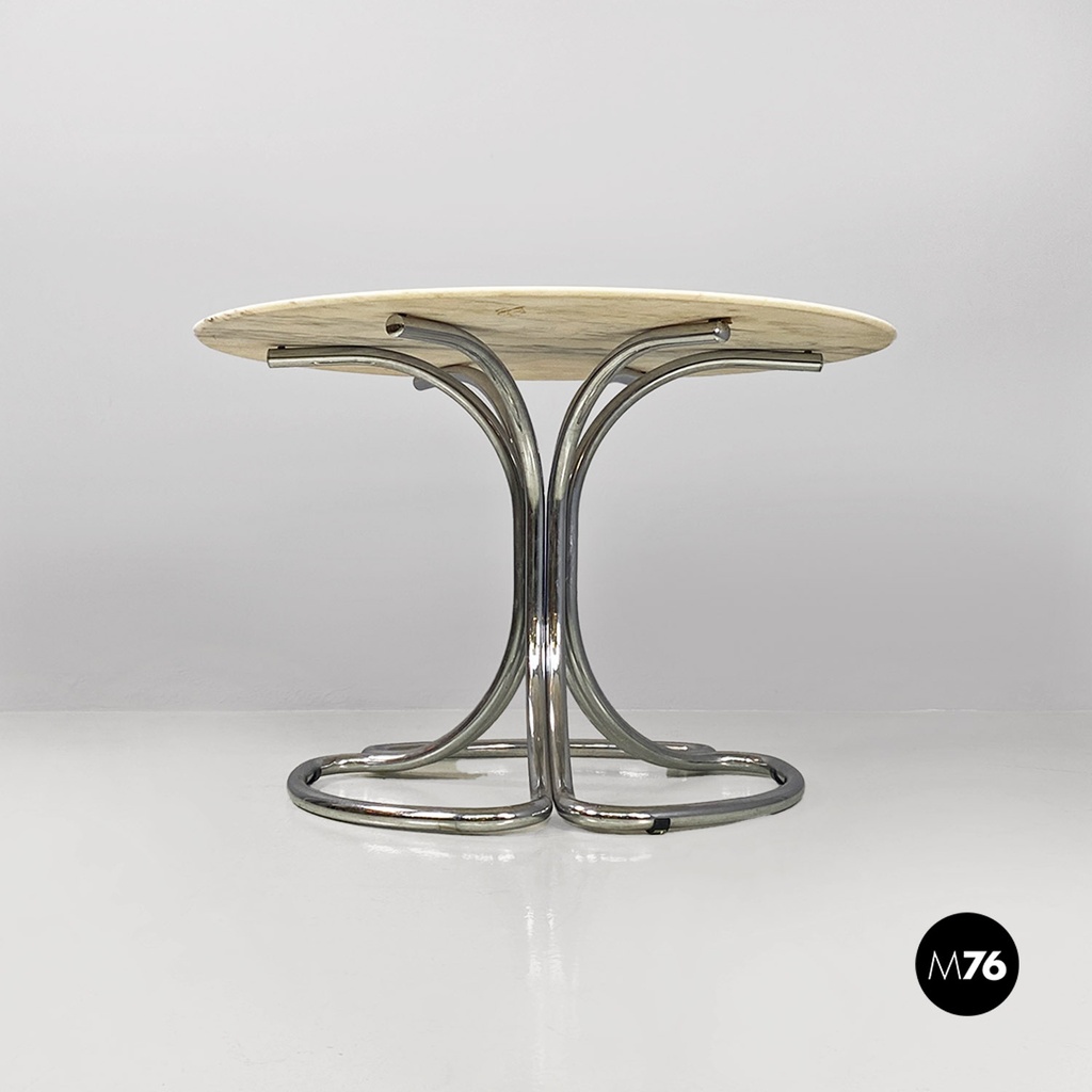 Tavolo in acciaio e marmo, 1970 ca.