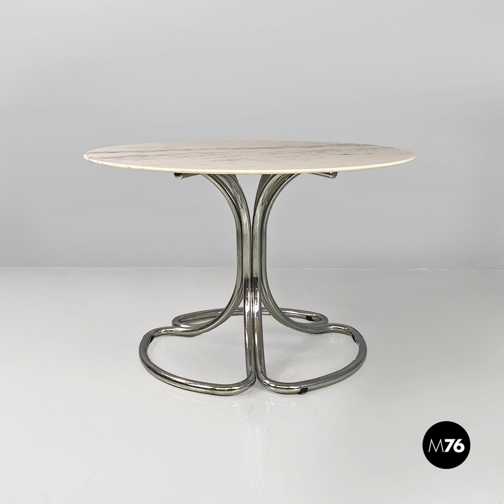 Tavolo in acciaio e marmo, 1970 ca.
