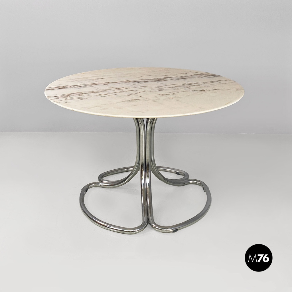 Tavolo in acciaio e marmo, 1970 ca.