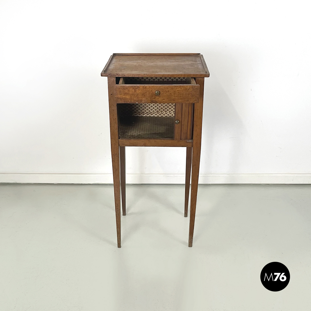 Italian antique Wooden bedside table with brass handle, early 1900s