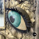 Italian modern square wall mirror foam rubber frame with eyes decorations, 1980s