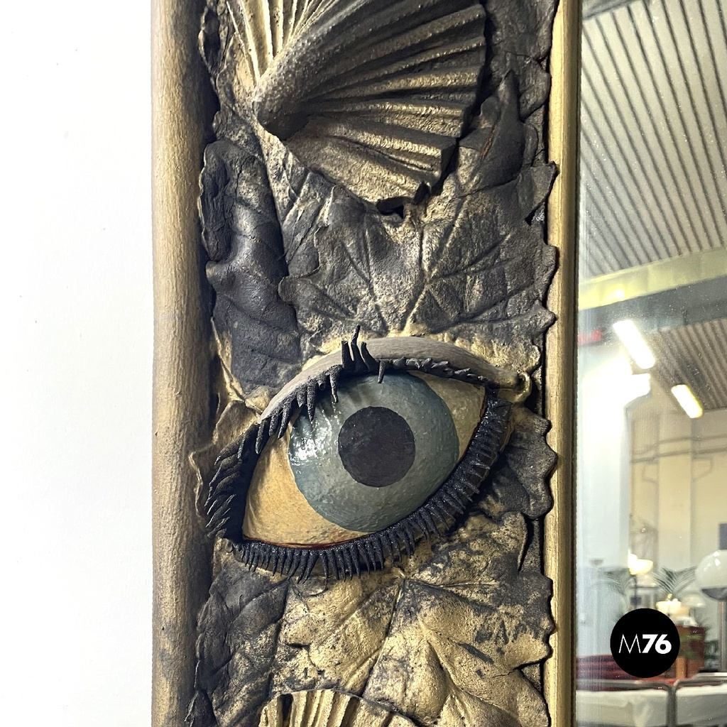 Italian modern square wall mirror foam rubber frame with eyes decorations, 1980s