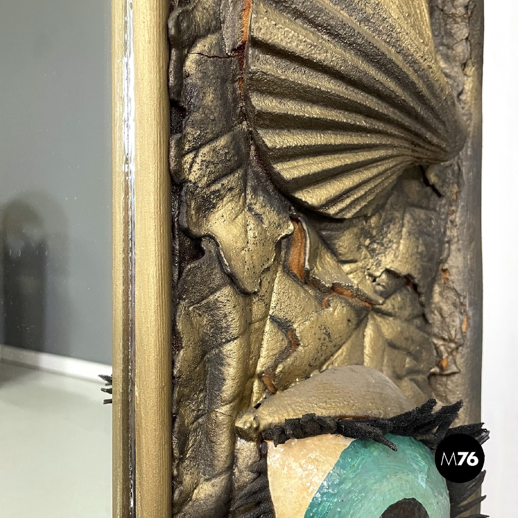 Italian modern square wall mirror foam rubber frame with eyes decorations, 1980s