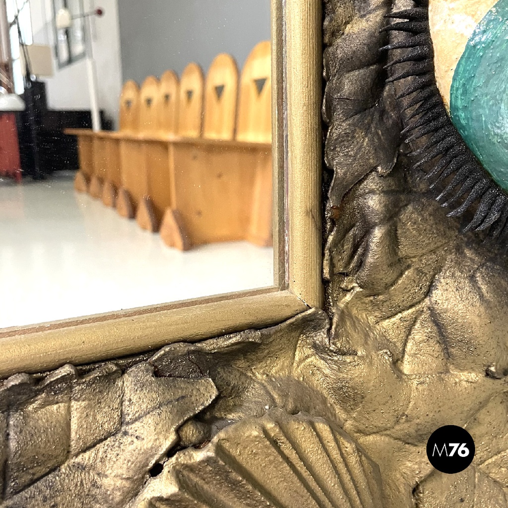 Italian modern square wall mirror foam rubber frame with eyes decorations, 1980s