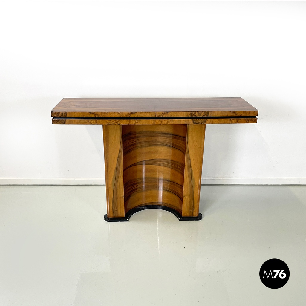 Italian modern Wooden rectangular console with black wood details, 1970s