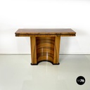 Italian modern Wooden rectangular console with black wood details, 1970s