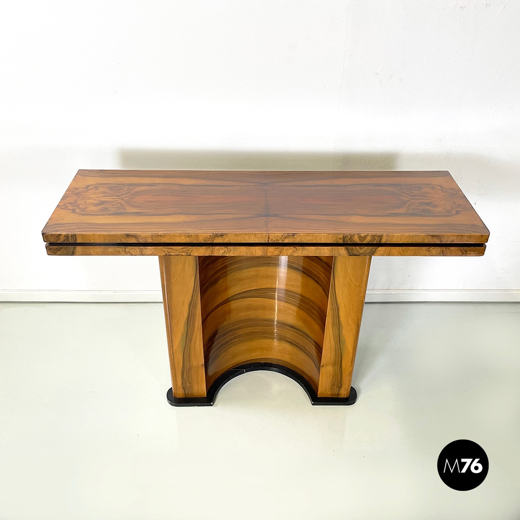 Italian modern Wooden rectangular console with black wood details, 1970s