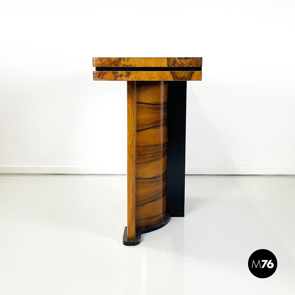 Italian modern Wooden rectangular console with black wood details, 1970s