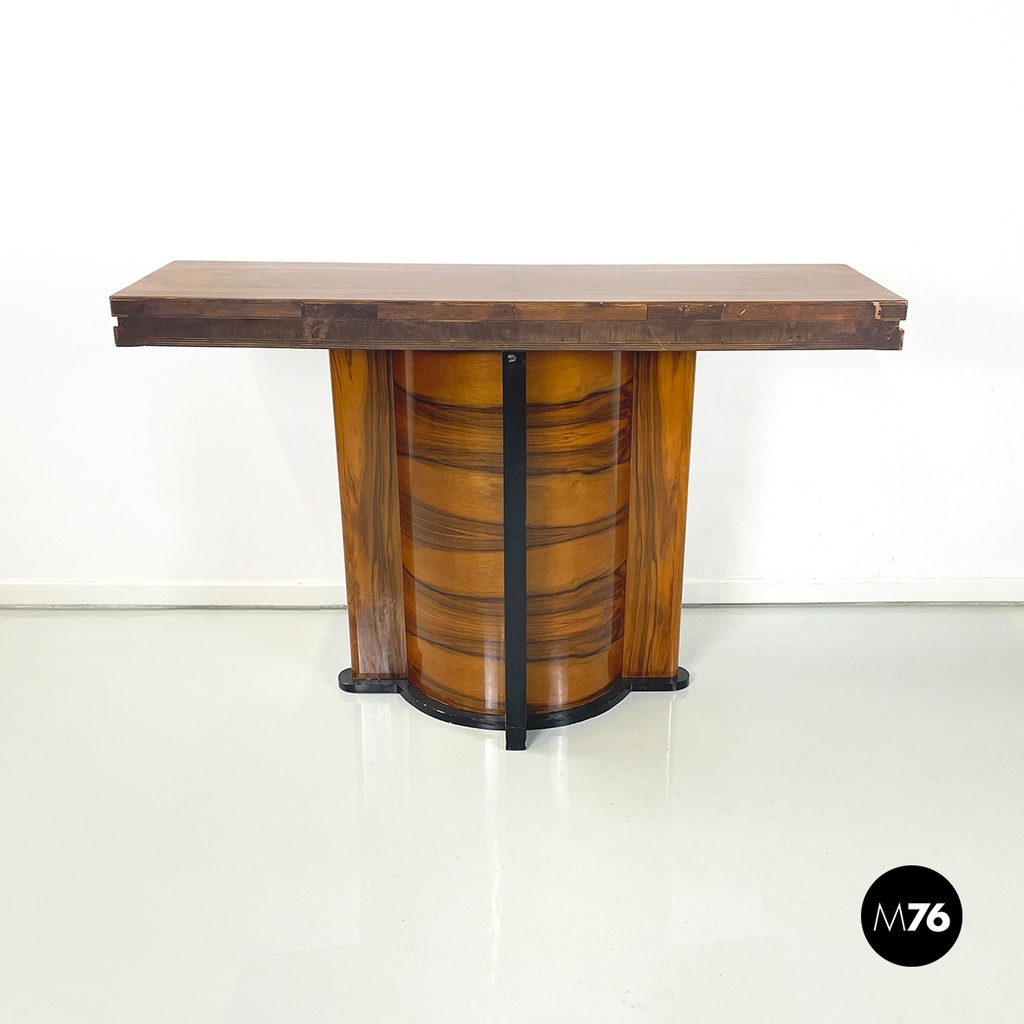 Italian modern Wooden rectangular console with black wood details, 1970s