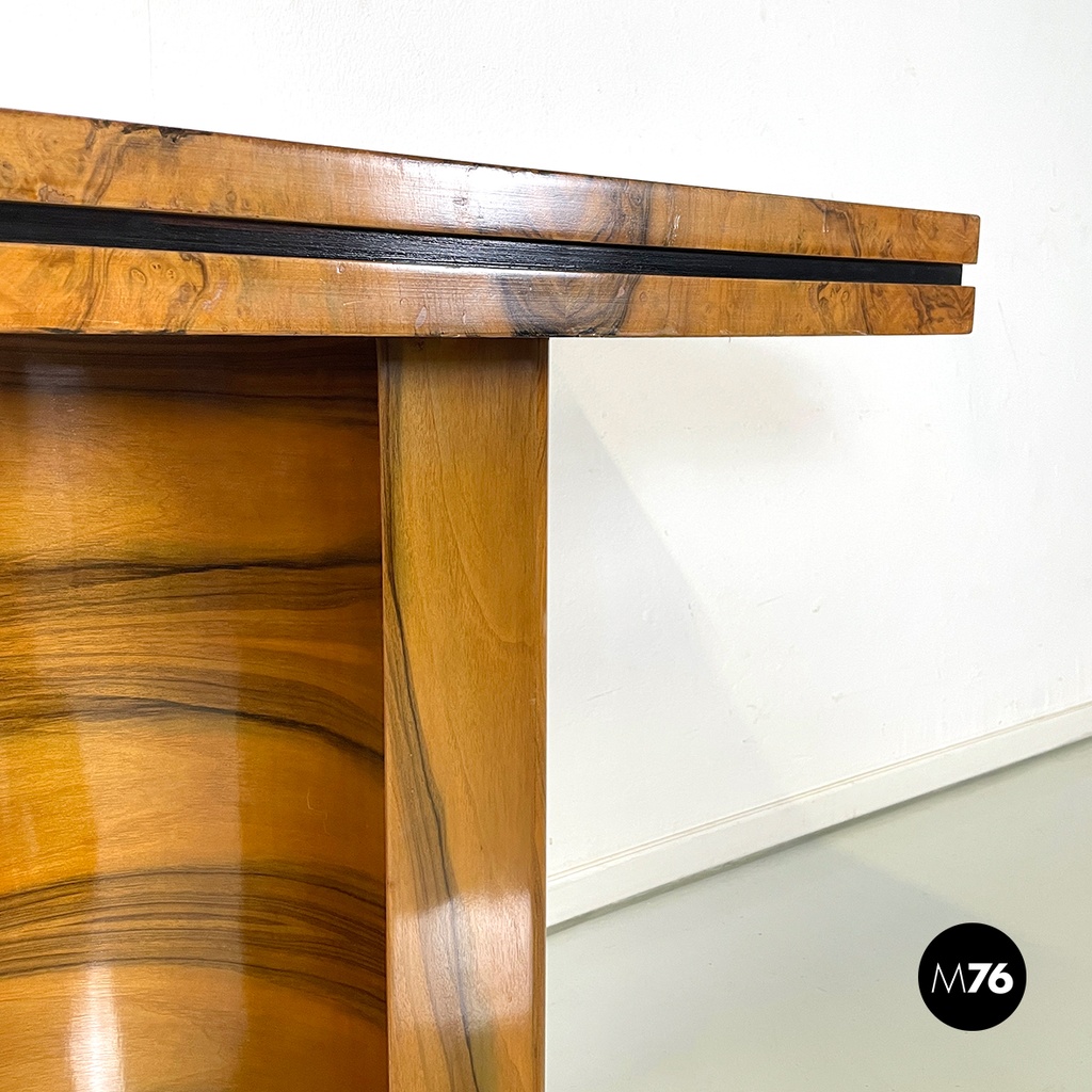 Italian modern Wooden rectangular console with black wood details, 1970s