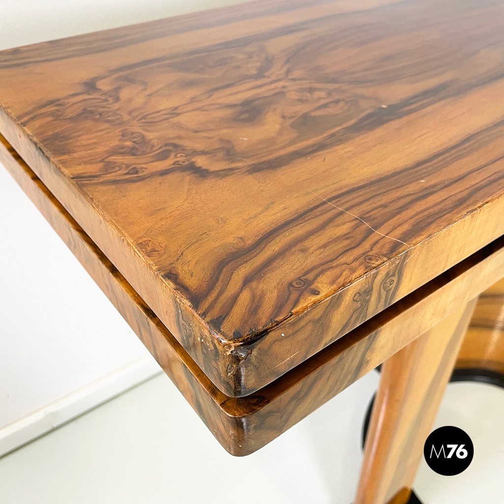 Italian modern Wooden rectangular console with black wood details, 1970s