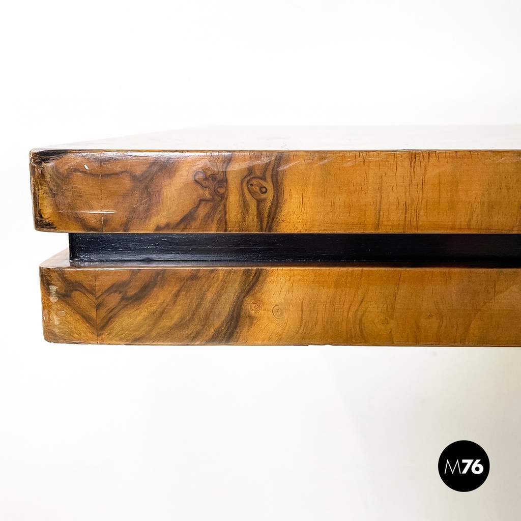 Italian modern Wooden rectangular console with black wood details, 1970s