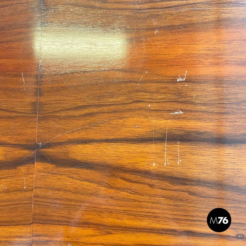 Italian modern Wooden rectangular console with black wood details, 1970s