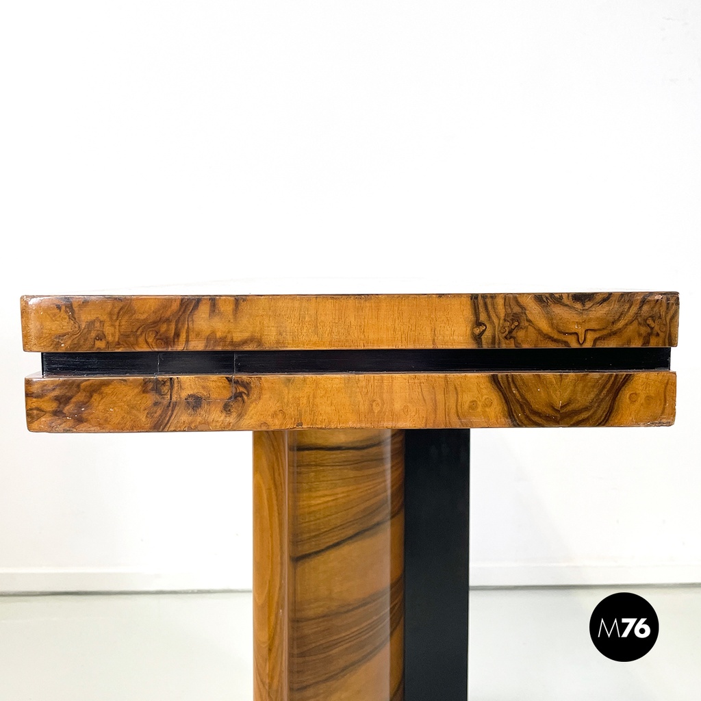 Italian modern Wooden rectangular console with black wood details, 1970s