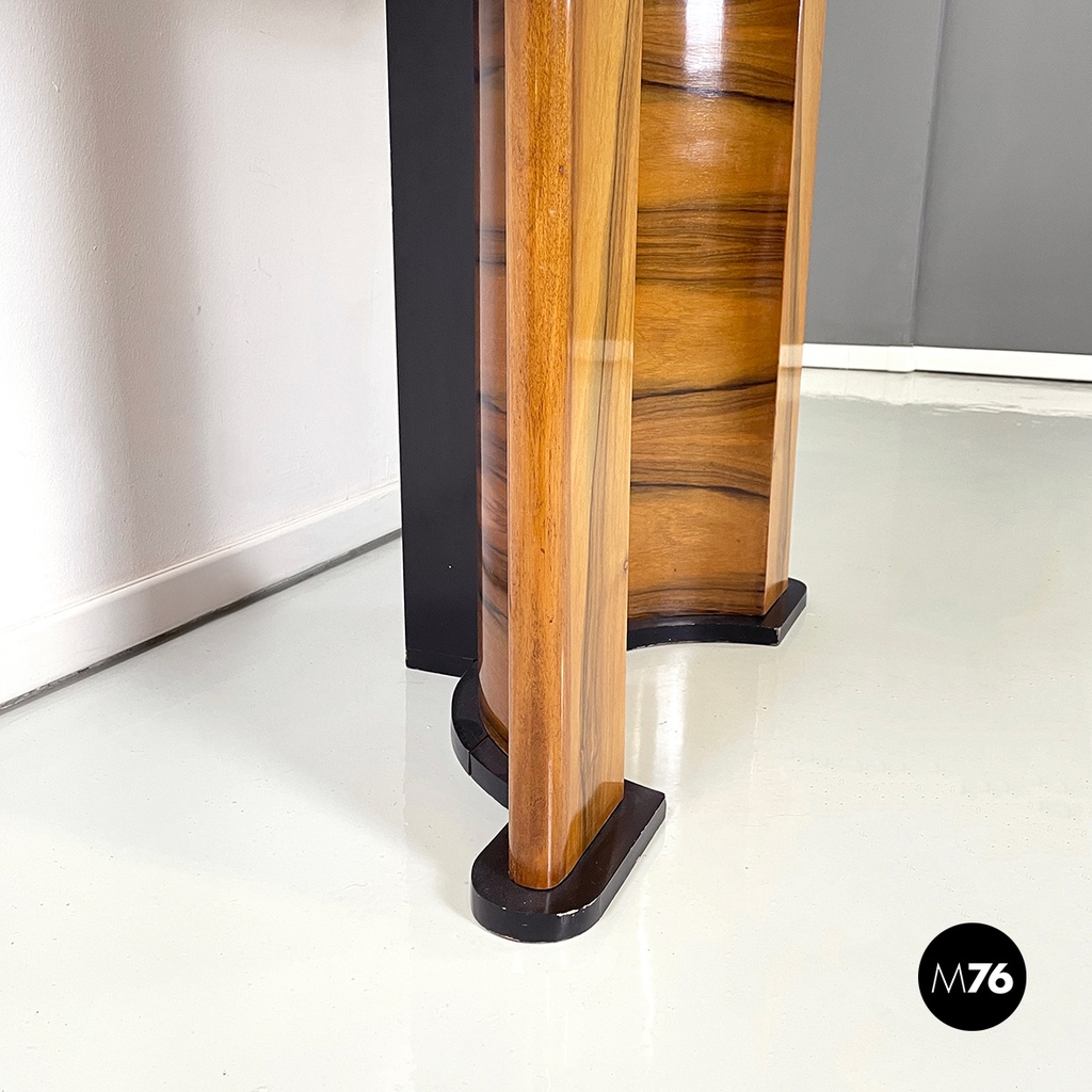Italian modern Wooden rectangular console with black wood details, 1970s