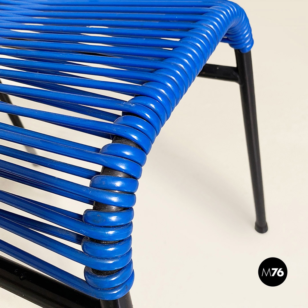 Italian mid century black metal blue plastic footstool or footstool, 1960s