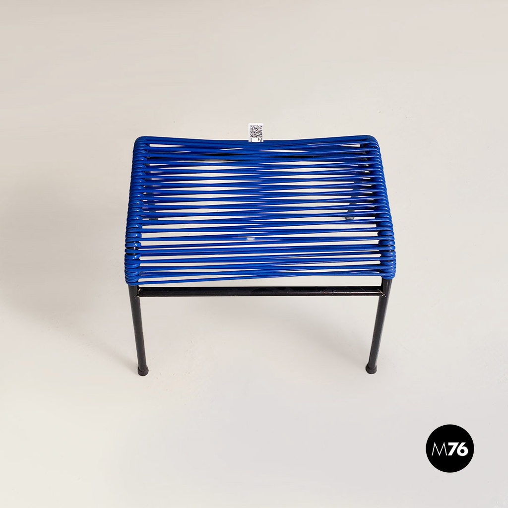 Italian mid century black metal blue plastic footstool or footstool, 1960s