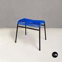 Italian mid century black metal blue plastic footstool or footstool, 1960s