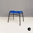 Italian mid century black metal blue plastic footstool or footstool, 1960s