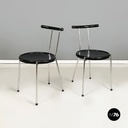 Italian modern round Chairs in black wood and metal rod, 1980s