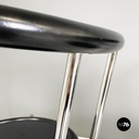 Italian modern round Chairs in black wood and metal rod, 1980s