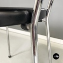 Italian modern round Chairs in black wood and metal rod, 1980s