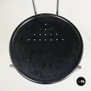 Italian modern round Chairs in black wood and metal rod, 1980s