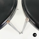 Italian modern round Chairs in black wood and metal rod, 1980s