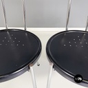 Italian modern round Chairs in black wood and metal rod, 1980s